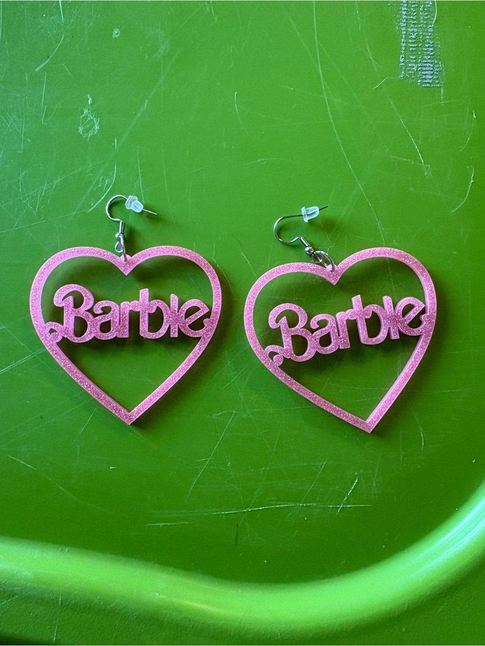 Pink Barbie Heart Logo Earrings